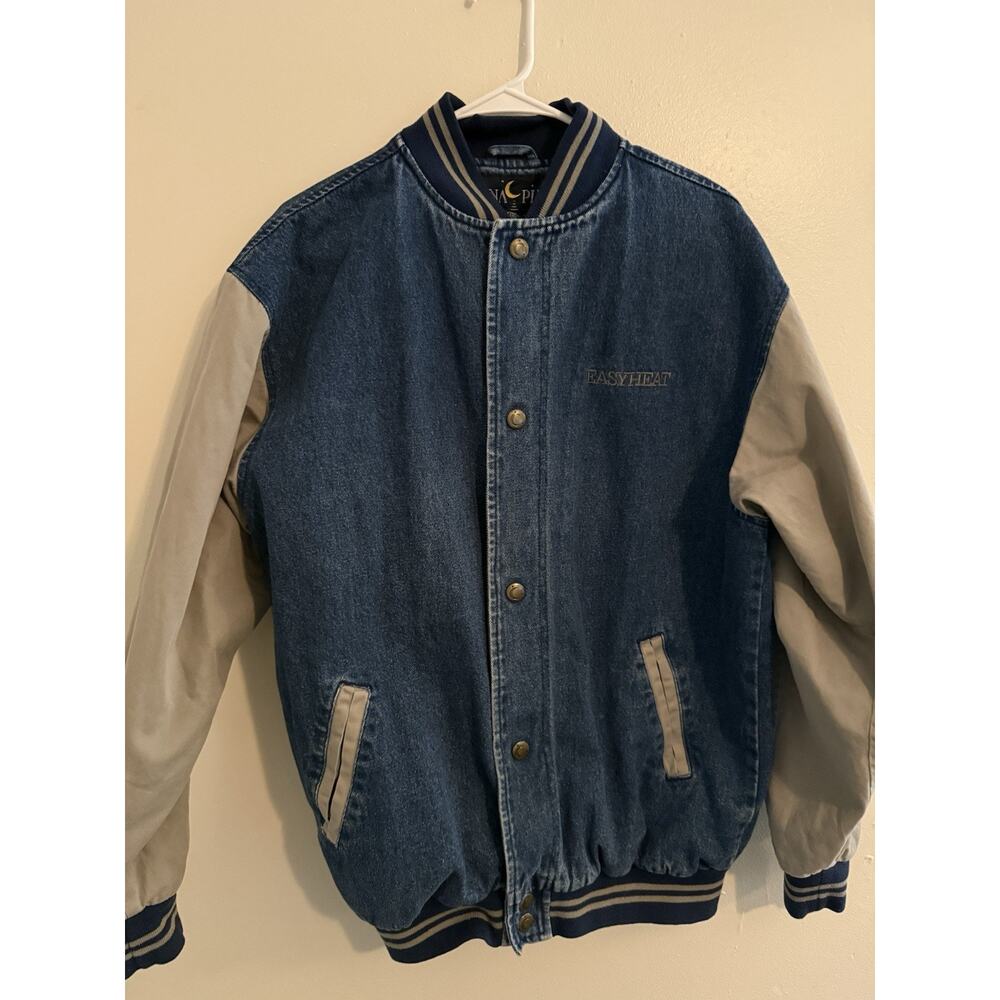 Vintage Luna Pie Easy Heat Denim Varsity Jacket Bomber Blue Mens Large